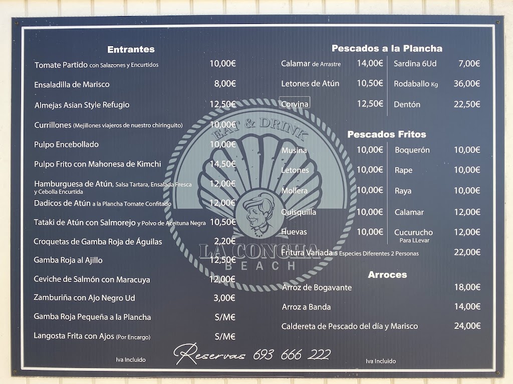 Chiringuito La Concha Beach — Carta