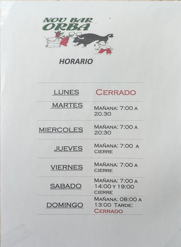 Bar Nau orba — Carta