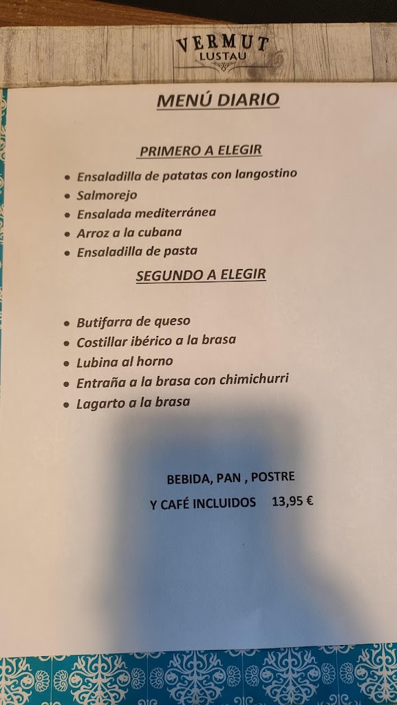 Bar Restaurante El Jamon — Carta