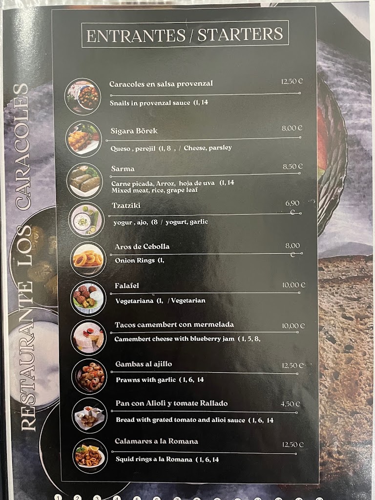 Meson Los Caracoles Pilar De Horadada — Carta
