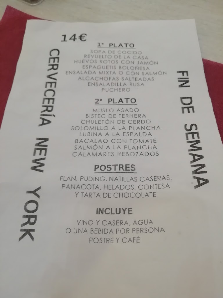 Cafeteria New York — Carta