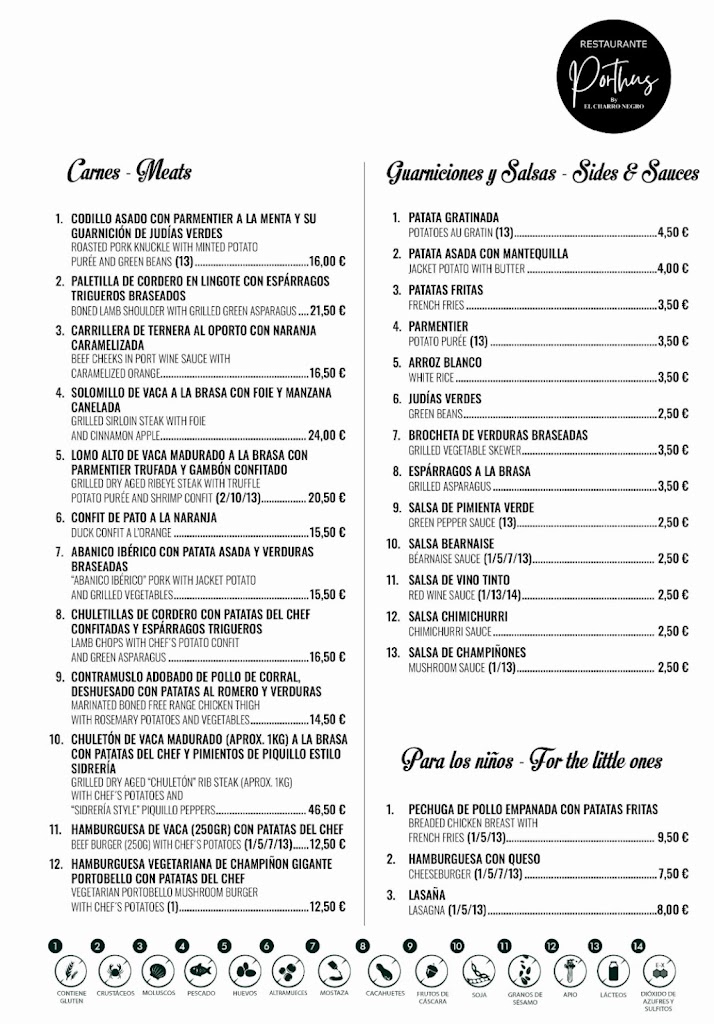 Restaurante Porthus by El Charro Negro — Carta
