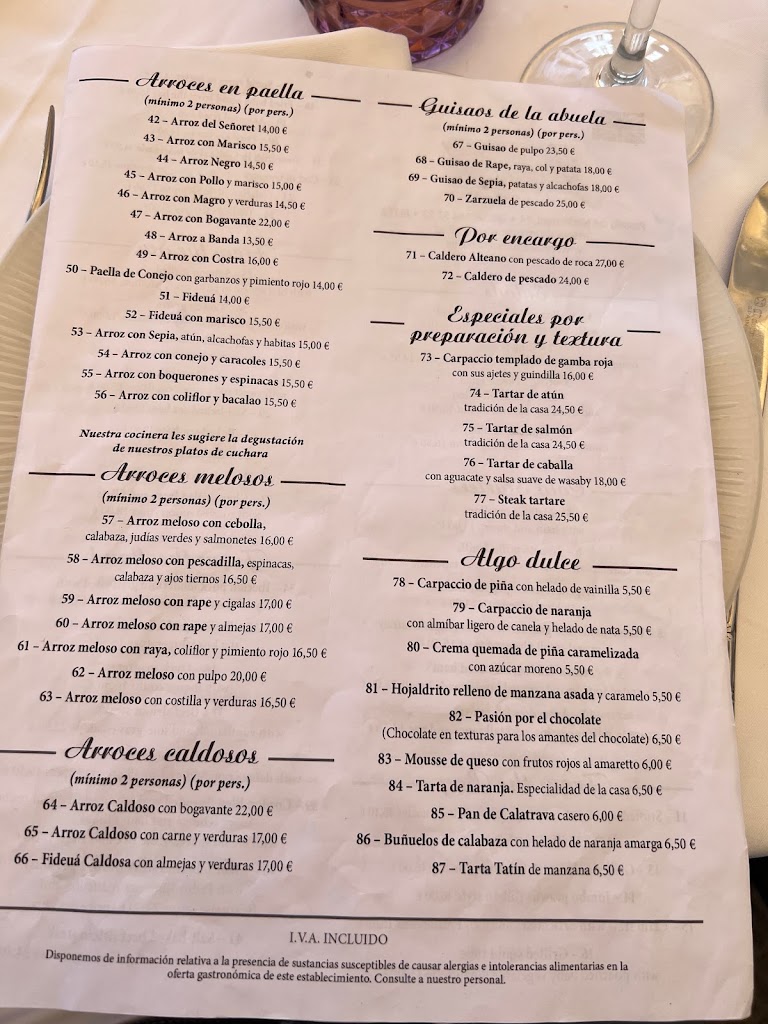 Restaurante Juan Abril — Carta