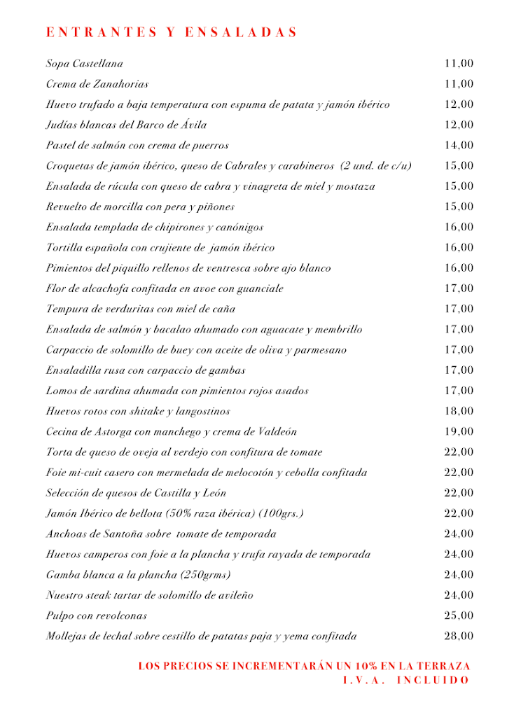 Restaurante Alcaravea — Carta