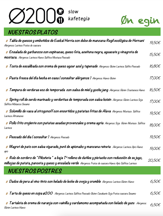 Restaurante Diametro200 — Carta