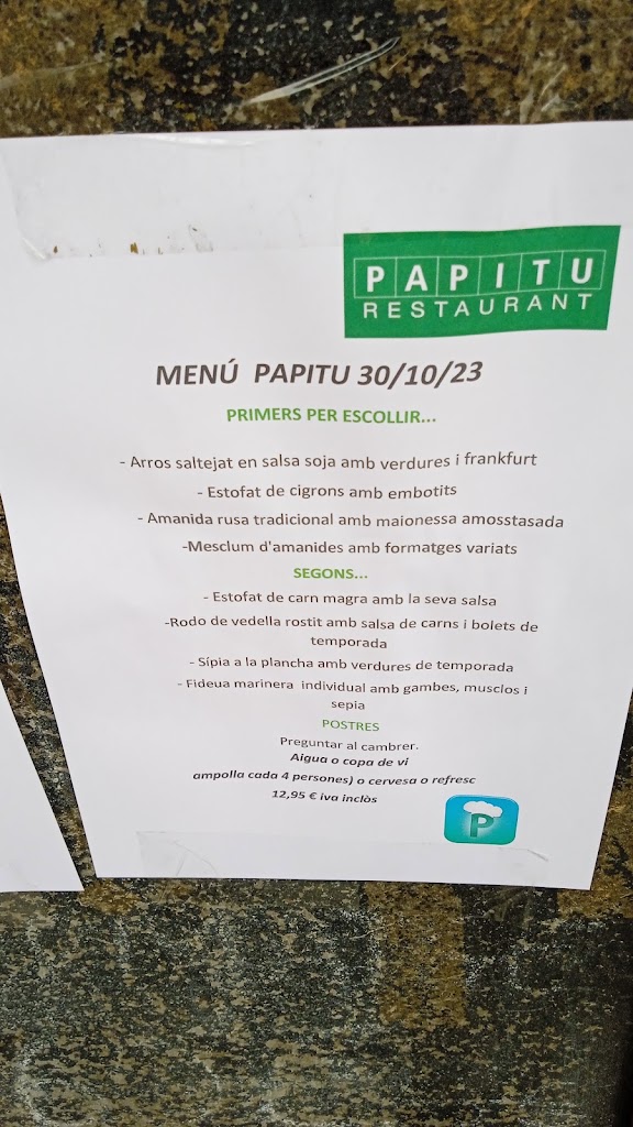 PAPITU RESTAURANT COLL FAVA SANT CUGAT — Carta