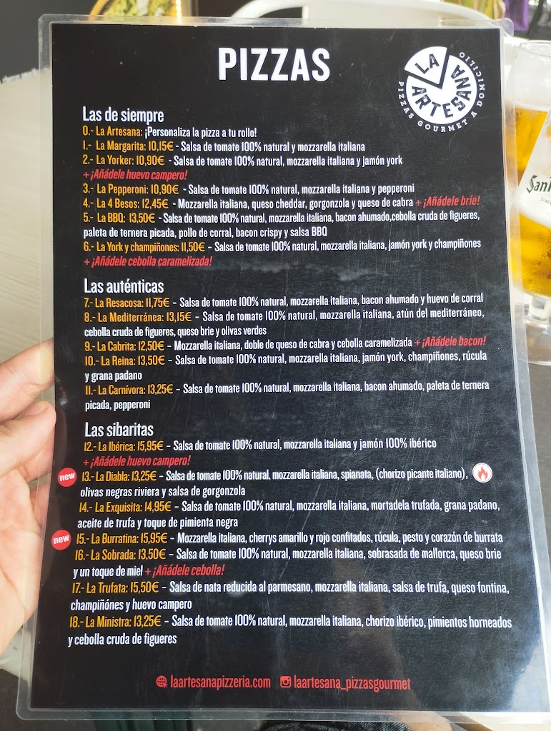 La Artesana Pizzeria Castelldefels — Carta