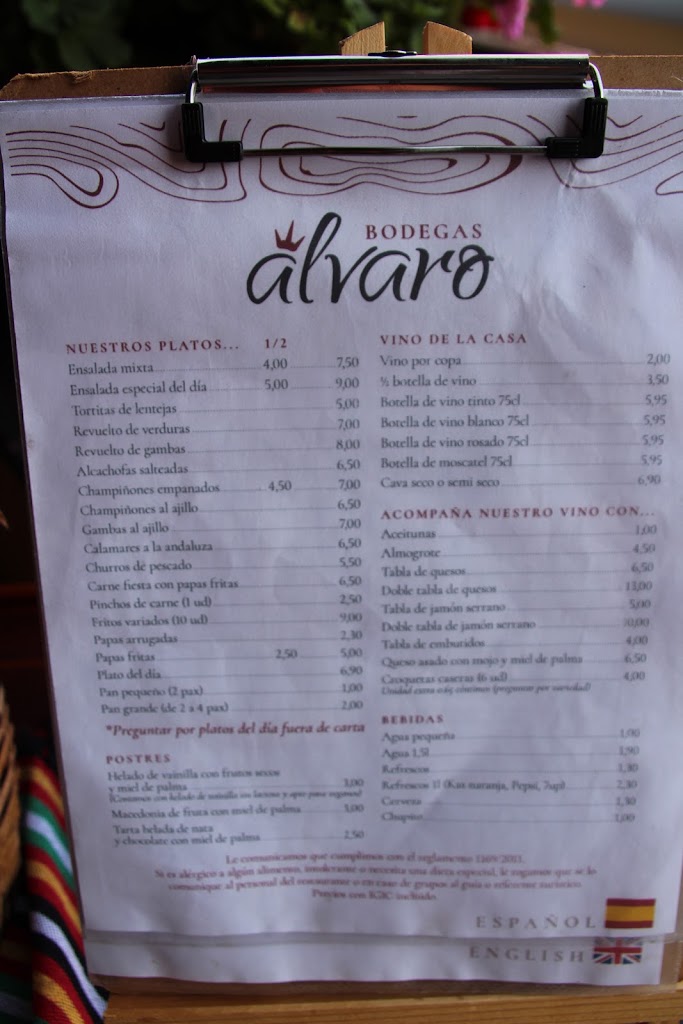 Restaurante Bodegas Alvaro — Carta