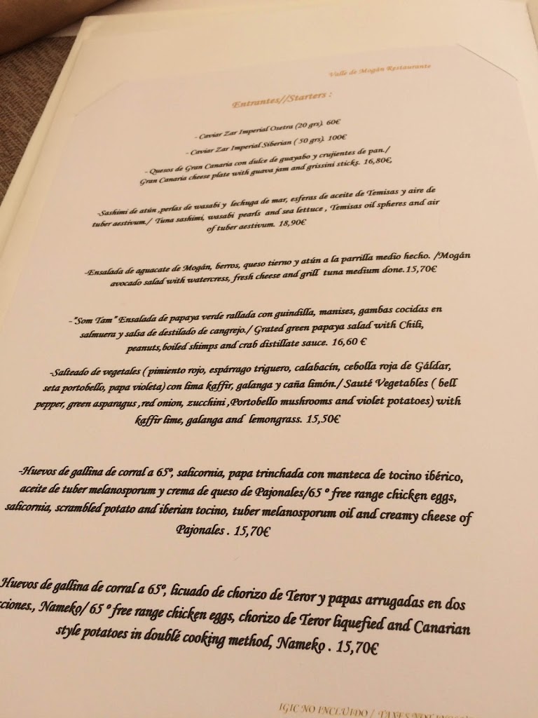 Valle de Mogan Restaurante — Carta