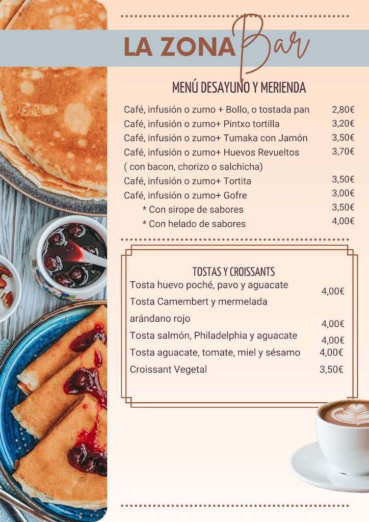 La Zona Bar — Carta