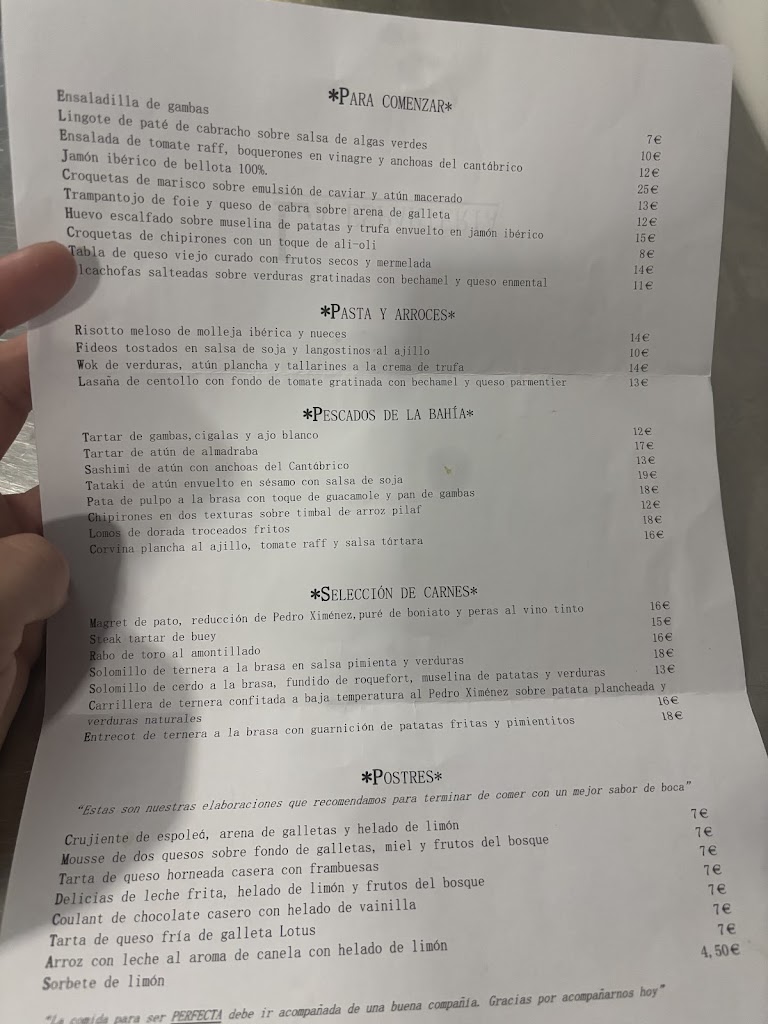 La Esparteria jerez — Carta