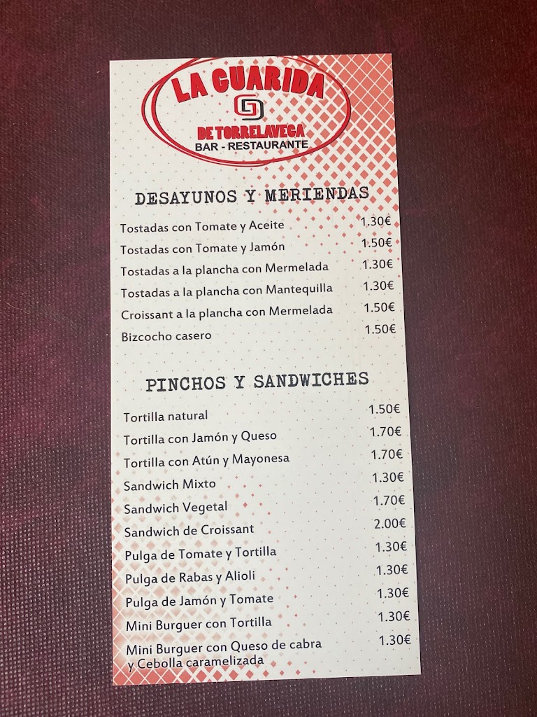 La Guarida de Torrelavega — Carta
