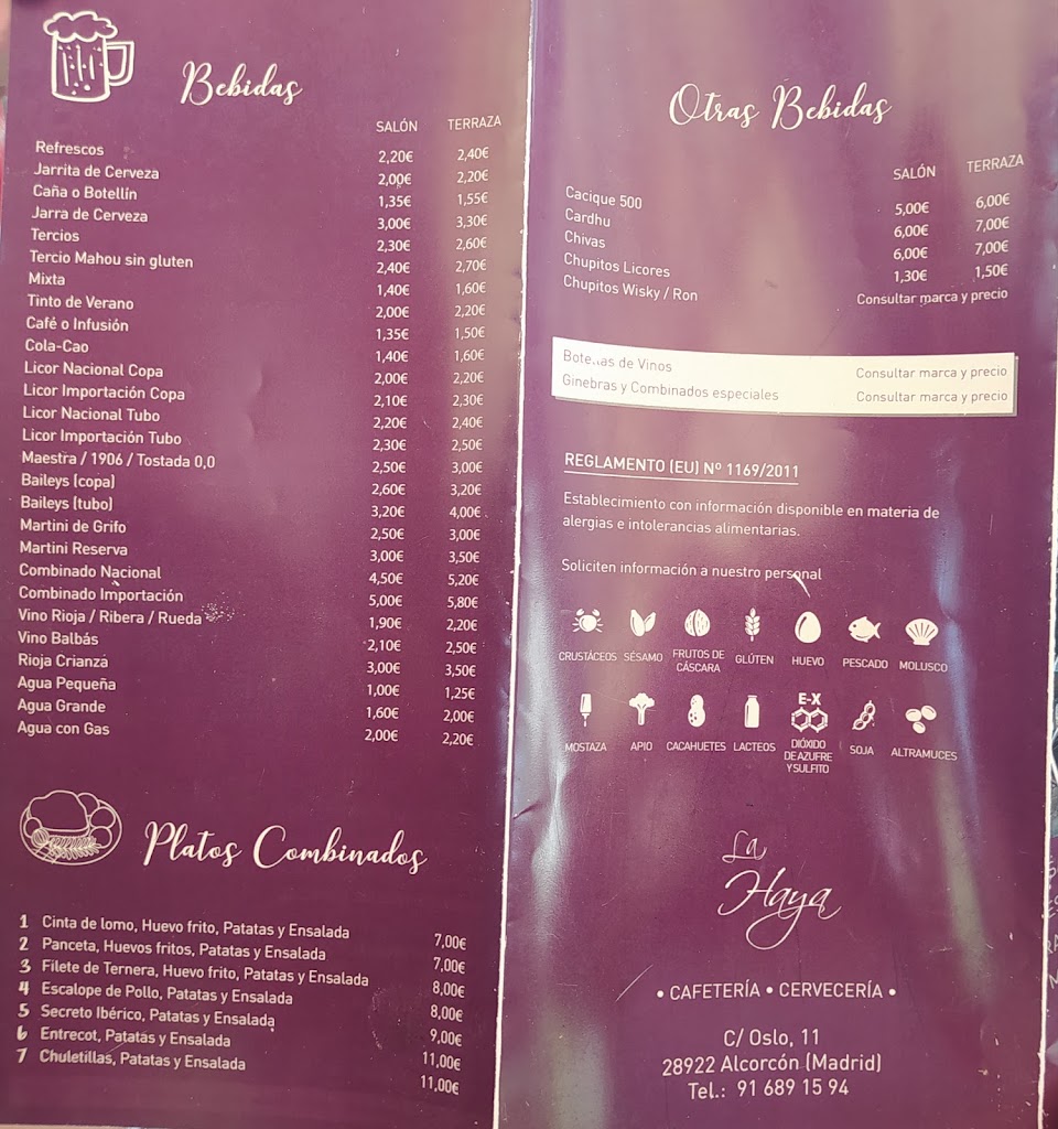 Cerveceria La Haya Restaurante — Carta