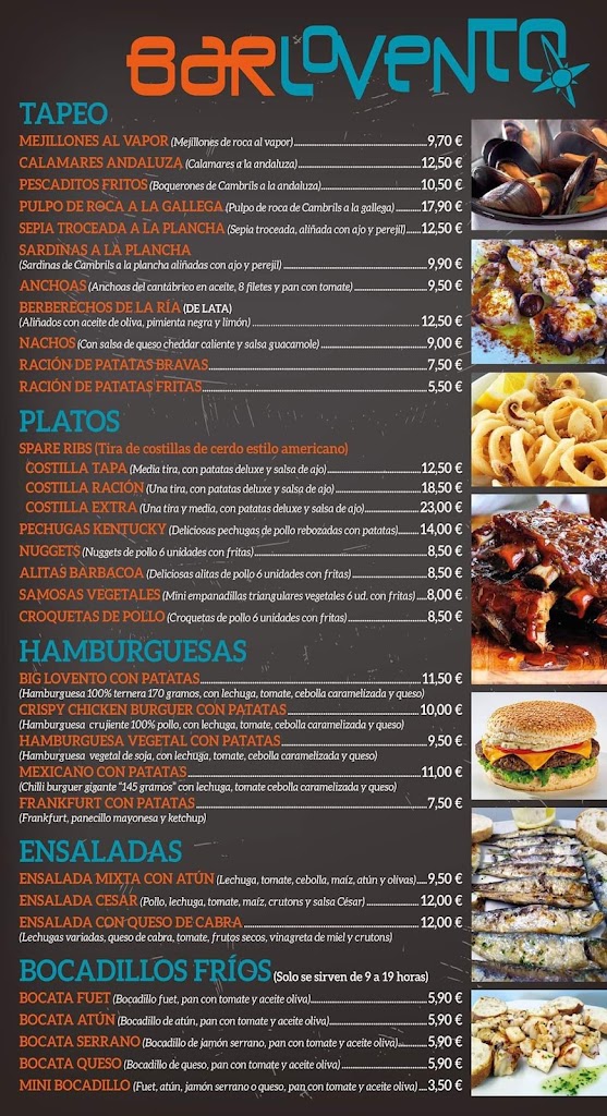 Bar Barlovento CNCB Cambrils — Carta