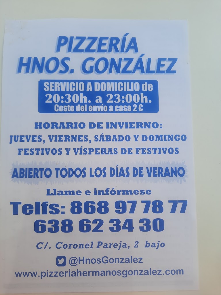 Pizzeria Hermanos Gonzalez — Carta