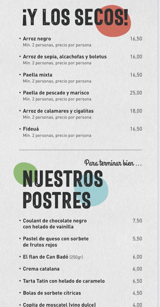 Restaurant Can Bado — Carta