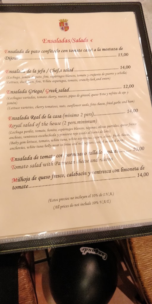 El Pincho de Castilla — Carta