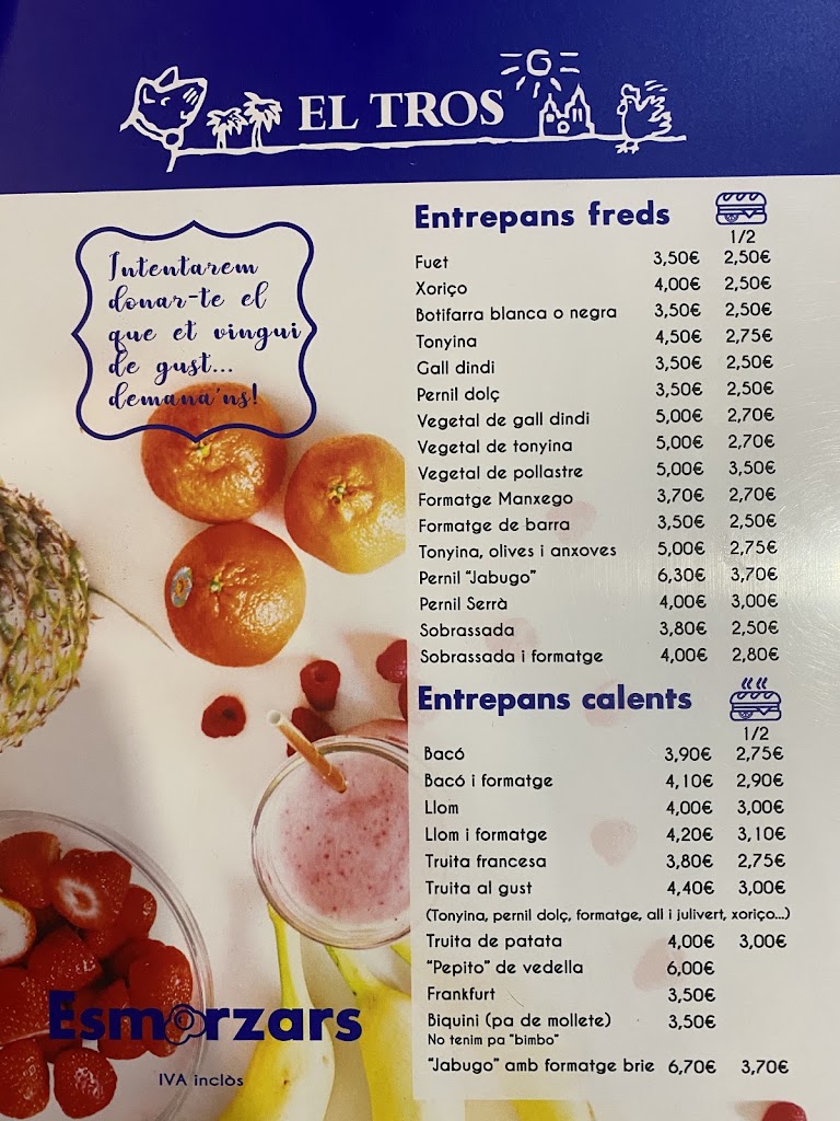 Bar Restaurant El Tros — Carta