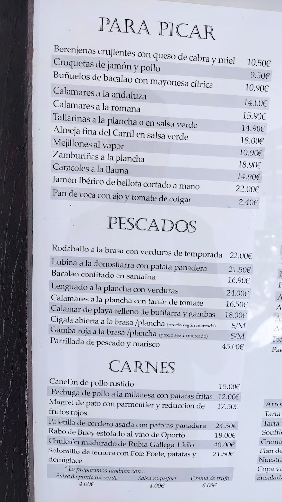 Restaurante El Avion — Carta