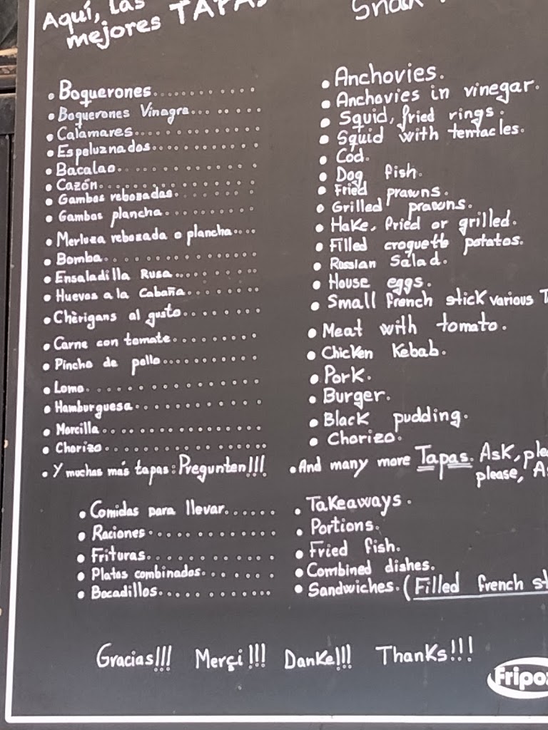 La Cabana Bar o la cabana o restaurante la cabana — Carta