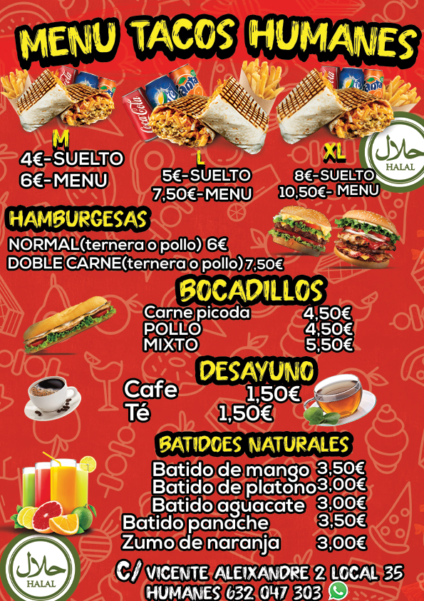 Cafeteria tacos humanes — Carta