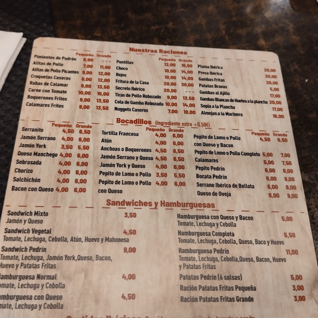 Cerveceria Pedrin — Carta