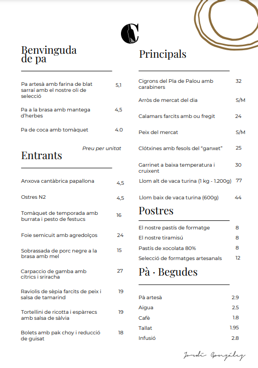 Cellarius Experience (Restaurante y Bodega) — Carta