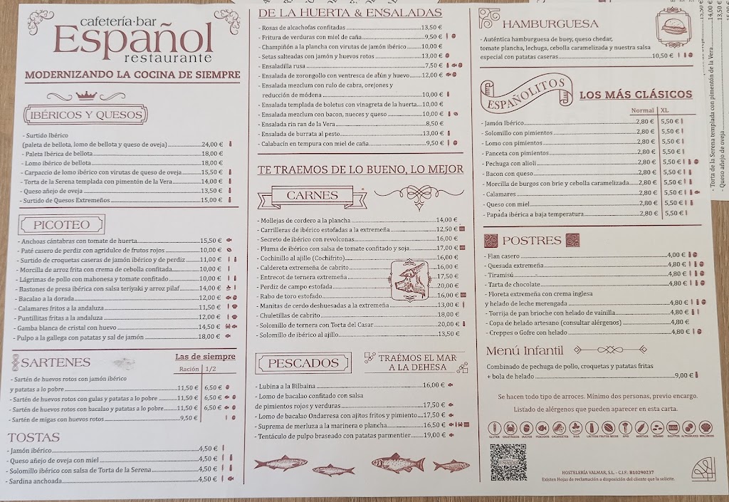 Bar restaurante Espanol — Carta