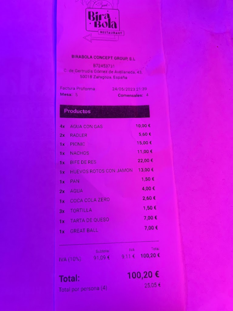 BiraBola Restaurante — Carta