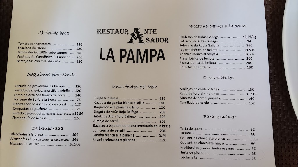 Restaurante La Pampa — Carta