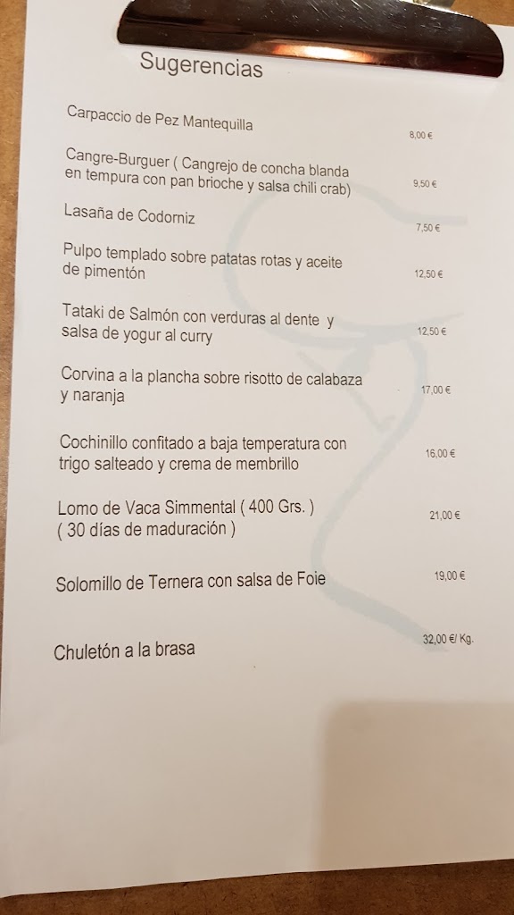 Restaurante La Malcontenta — Carta