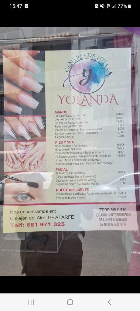 Centro de unas Yolanda — Carta