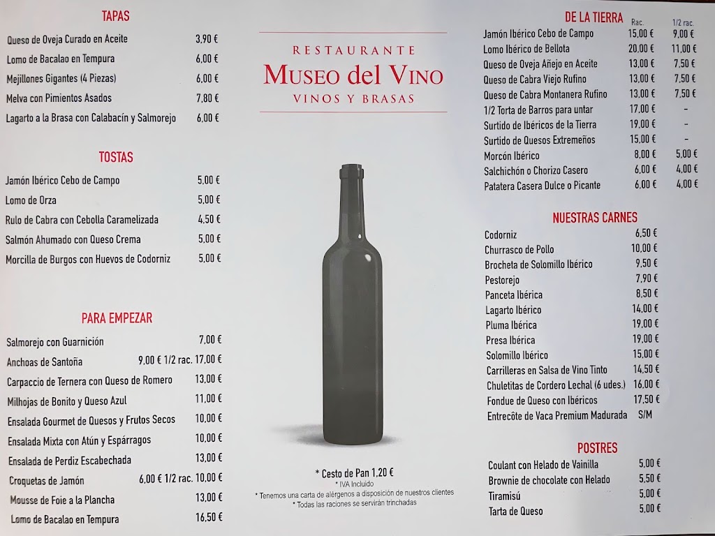Restaurante Museo del Vino — Carta