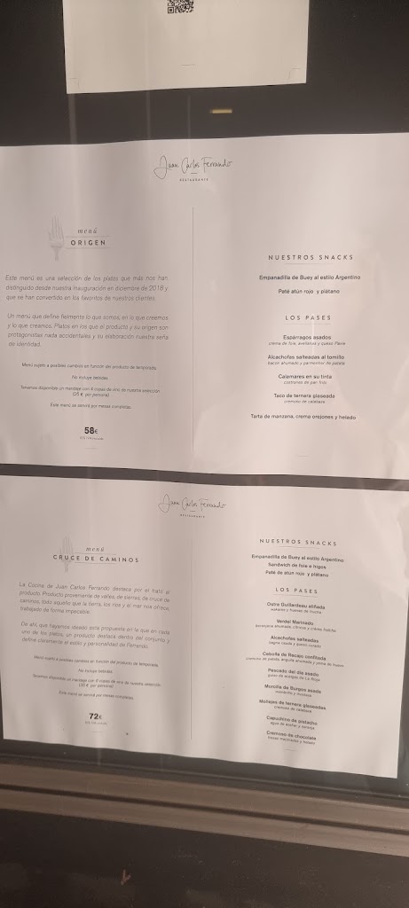Restaurante Juan Carlos Ferrando — Carta