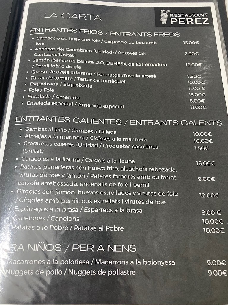 Restaurant Perez — Carta