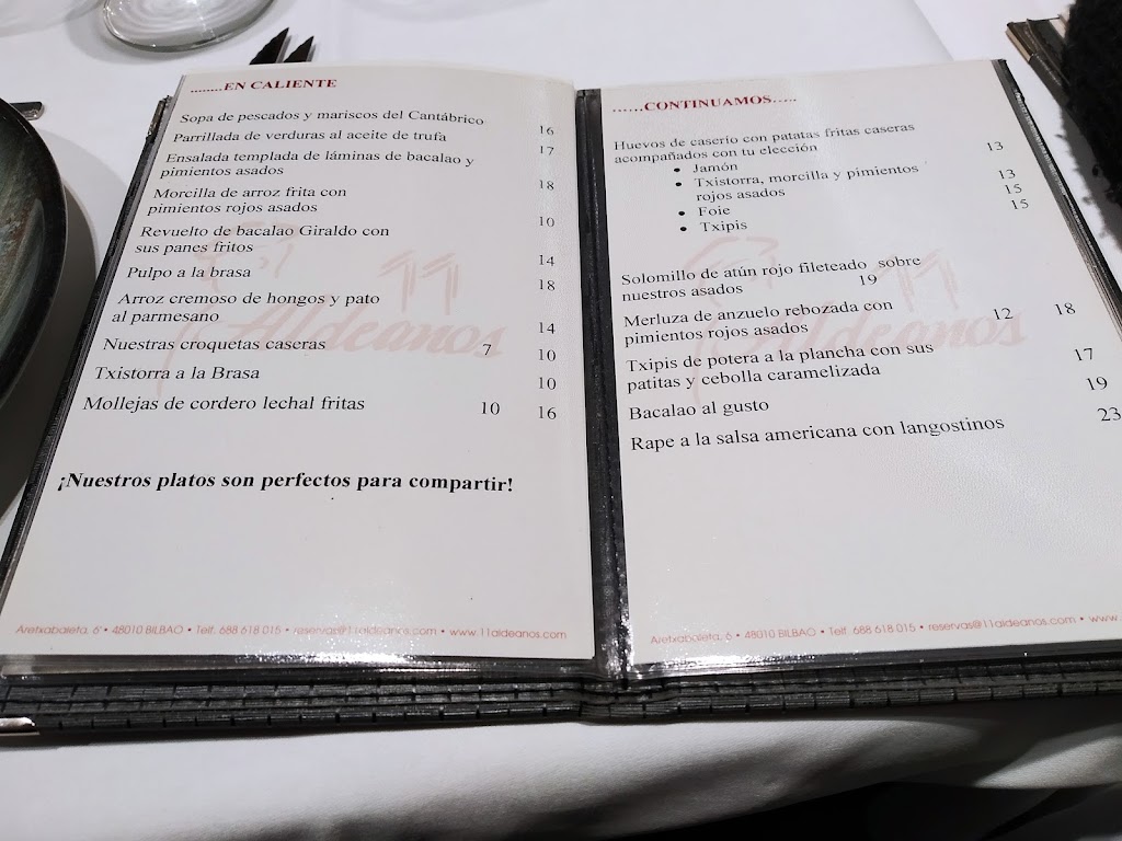 Restaurante 11 Aldeanos — Carta