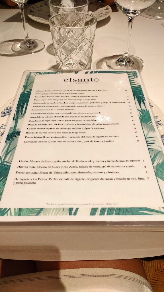 El Santo Restaurante — Carta