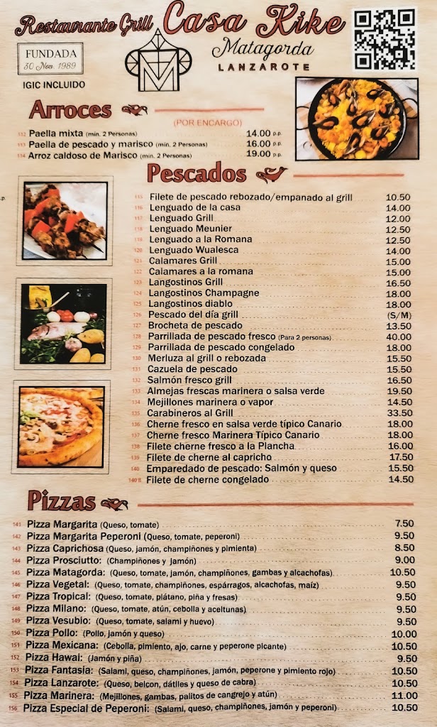 Matagorda Casa Kike Restaurante — Carta
