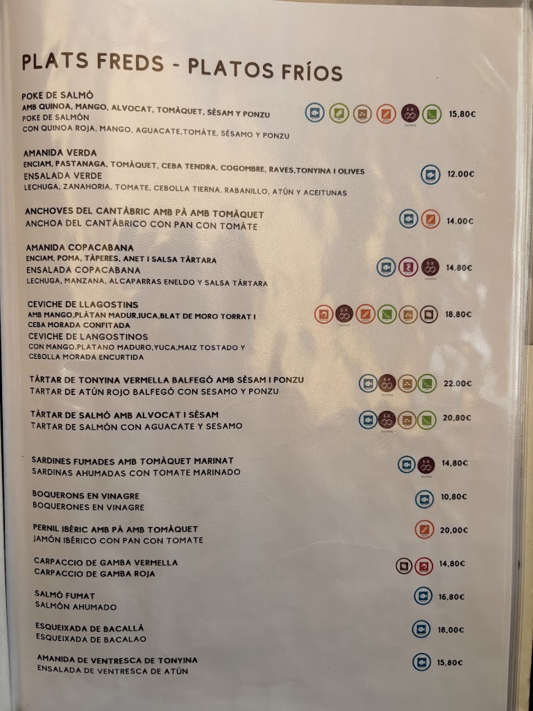 Copacabana Cambrils — Carta