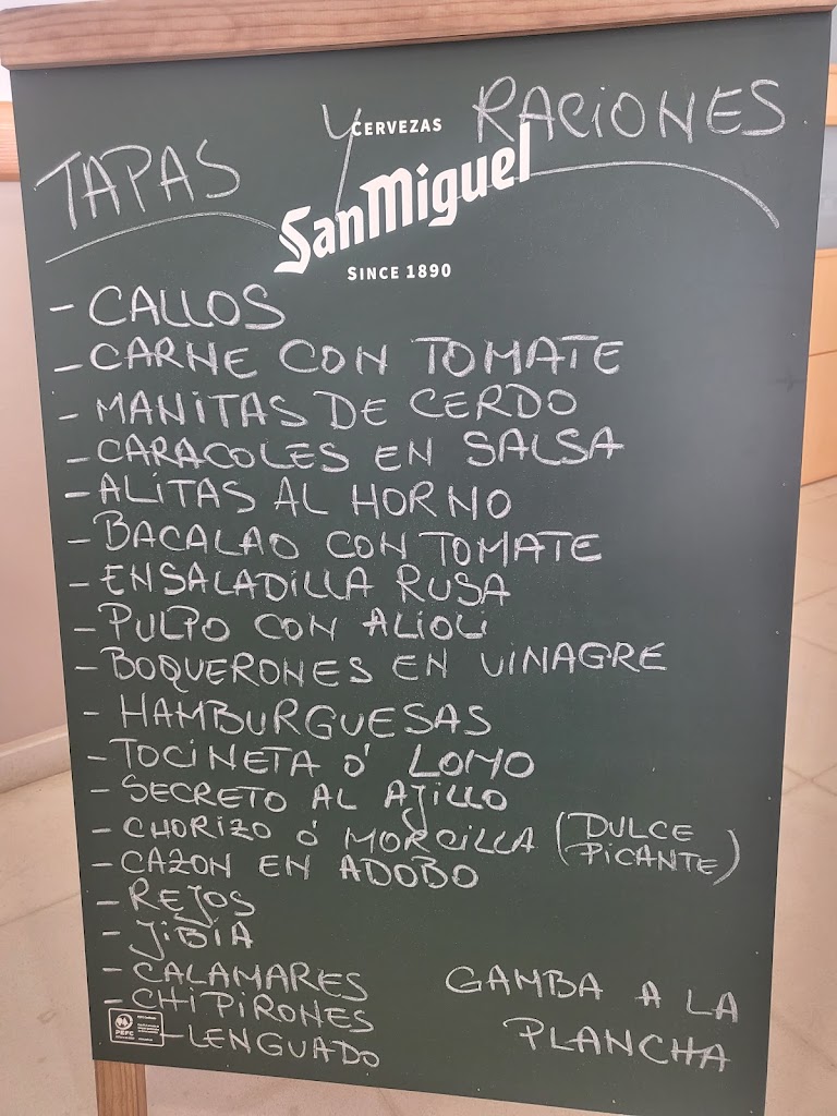 Bar Cafeteria Tercera Edad Loma — Carta