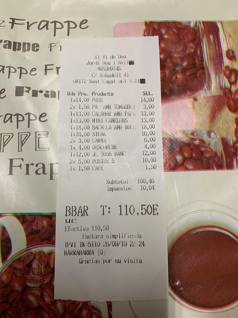 El vi de deu — Carta