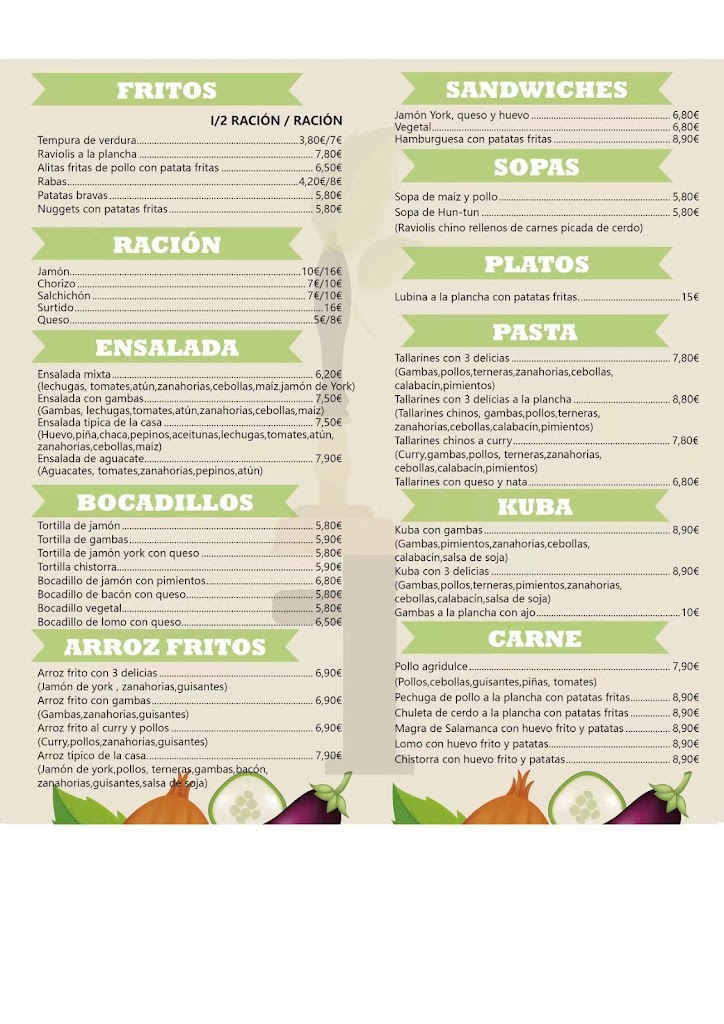 Cafeteria Slalom S L — Carta