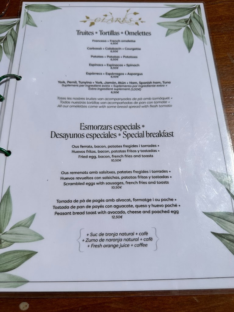 Restaurante Clares — Carta