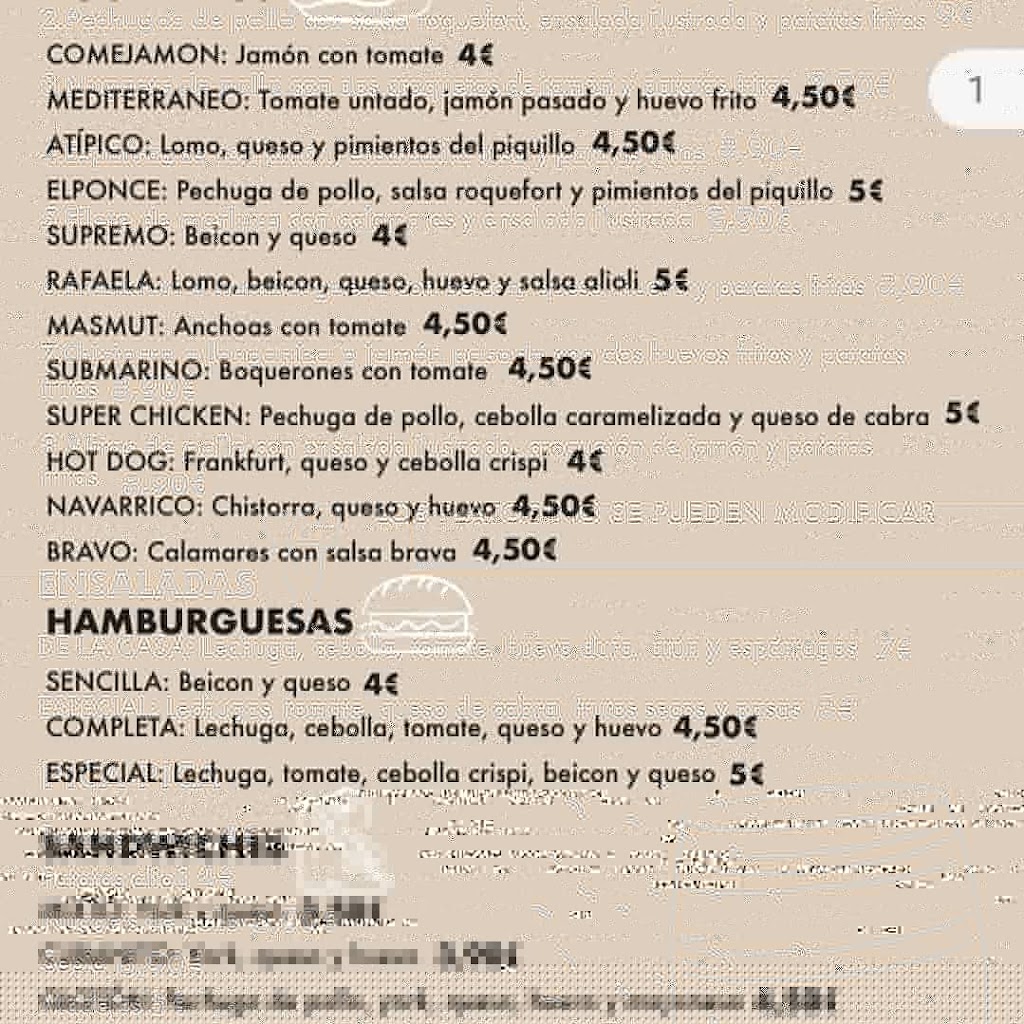 Bar restaurante La Bodeguilla — Carta