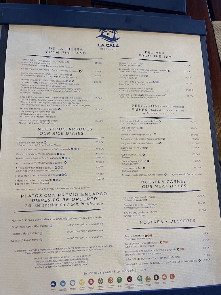 Restaurante La Cala — Carta