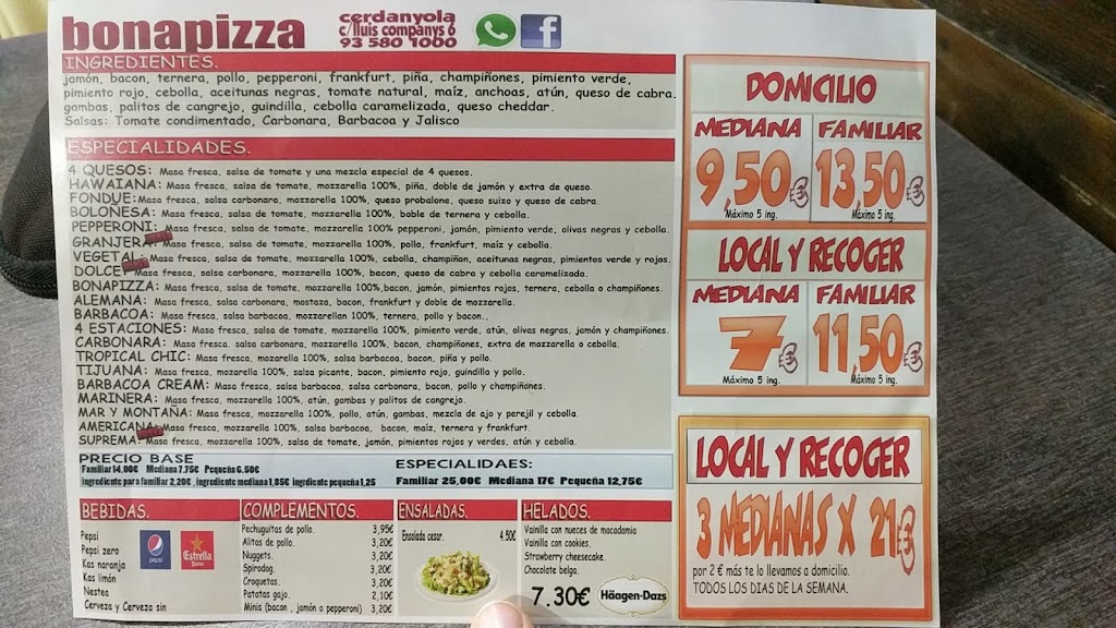 Restaurante Bonapizza — Carta