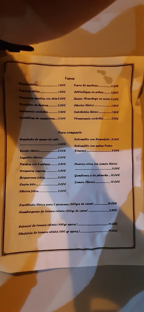 Cerveceria El Patio — Carta
