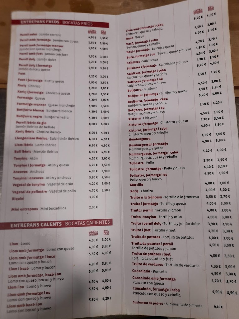 Bar Restaurant Albet Torres — Carta