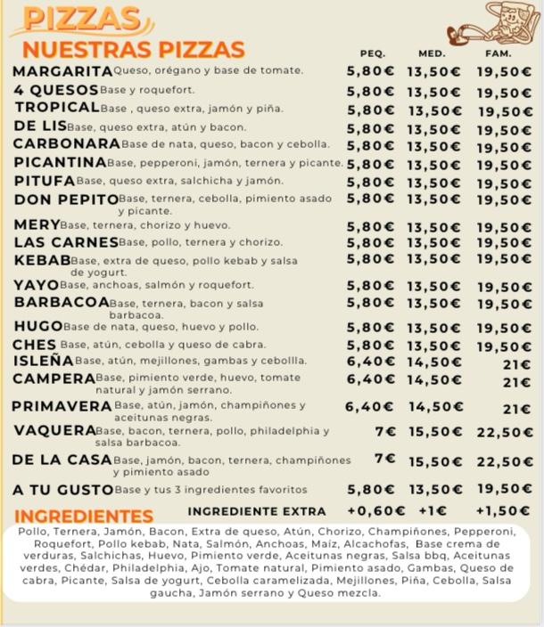 Restaurante Pizzeria Margaritas — Carta