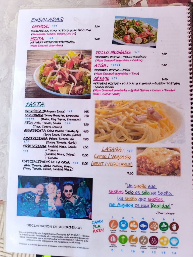 Cafeteria La Favorita — Carta